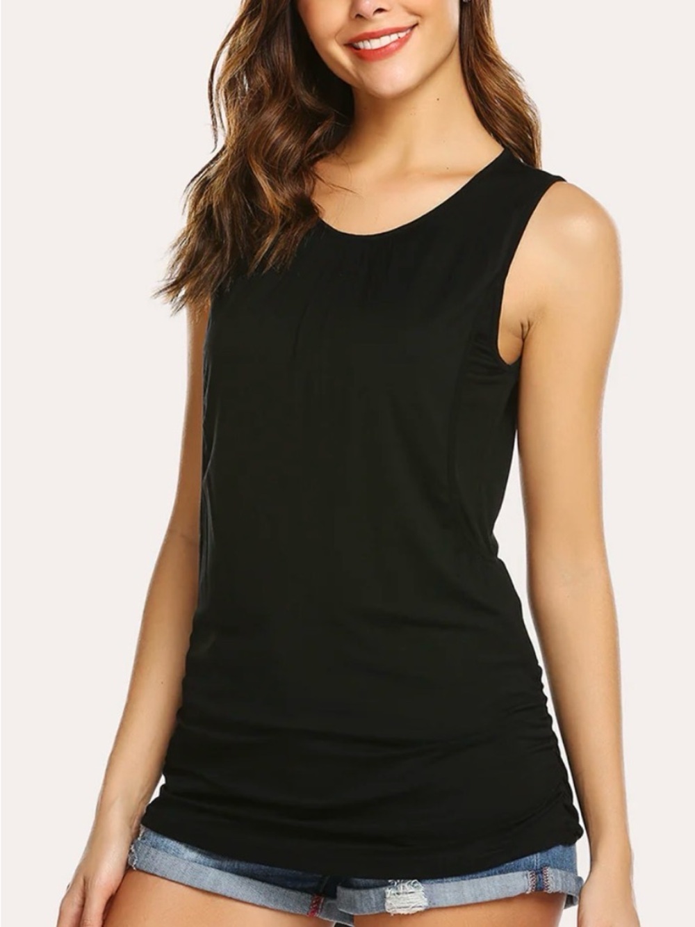 Women’s Small Black Ruched Maternity Tank Top for Breastfeeding Nursing